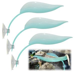 XLIUAX 3 Pcs Leaf Shape Basking Platform with Suction Cups, Leopard Gecko Tank Leaf Decorations Bearded Dragon Habitat Platform Turtle African Dwarf Frog Tree Frog Tank Accessories(Blue)