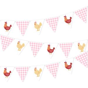 Chicken Themed Pennant Banners Chicken Birthday Party Decorations 2PCS Pink Checkered Chicken Banner Barnyard Farm Animal Theme Baby Shower Decor for Girls Little Chick Bday Supplies