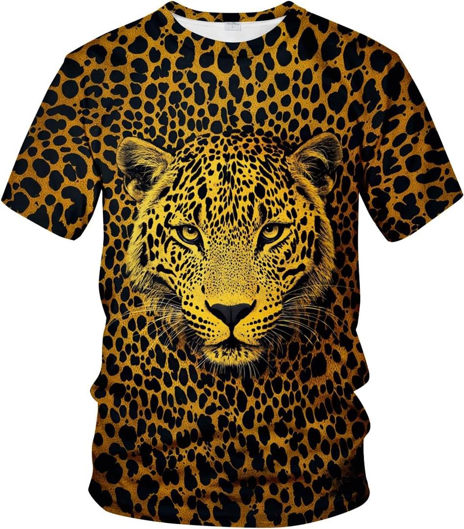 Funny Leopard Graphic T-Shirt Novelty Short Sleeve Crewneck Shirt (XXXL)
