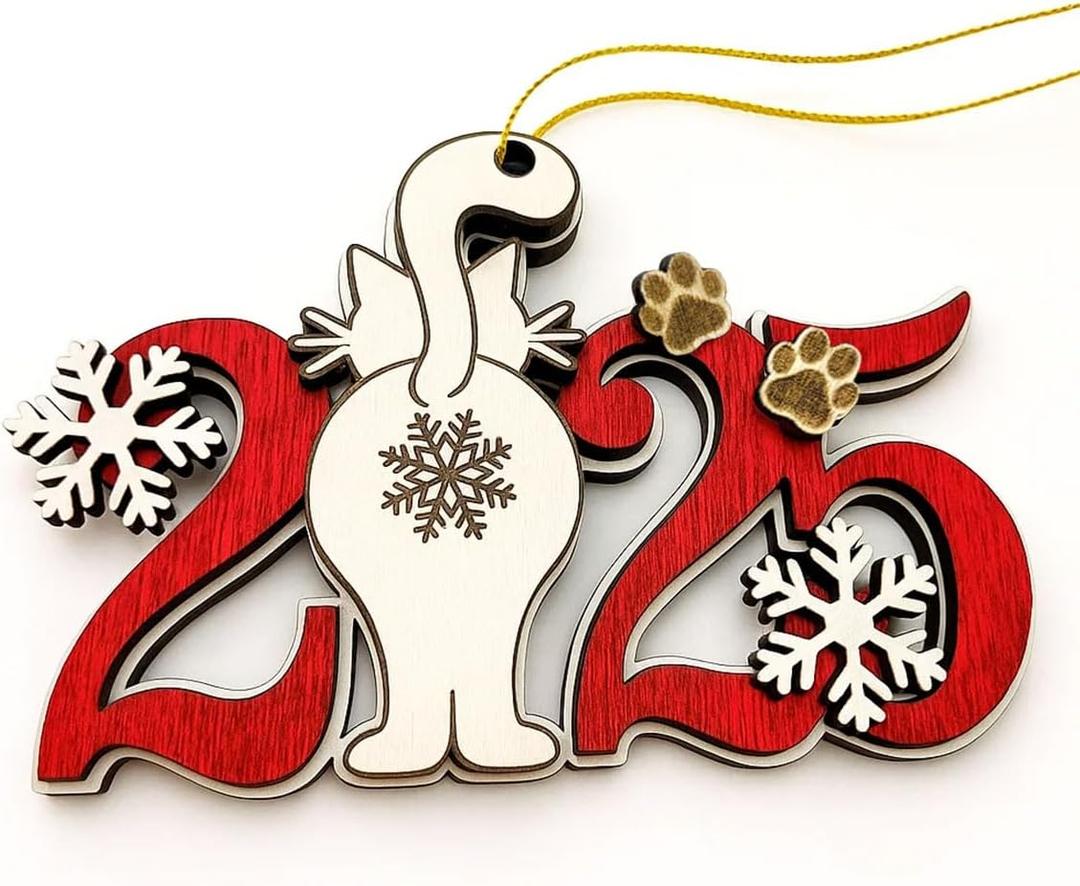 7 x Cat Christmas Ornament  2025 Cat Christmas Tree Hanging Ornament - Cute Wooden Kitten Tree Decoration with Snowflakes & Paw Prints for Kitten Lovers, Pet Owner Christmas Dcor