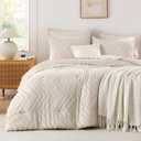 Andency King Size Comforter Set Beige, Boho Cream Soft Warm Tufted Neutral Bedding Comforter Sets for King Size Bed, 3 Pieces Aesthetic Chevron Farmhouse Cute Bohemian Textured Bedding Set