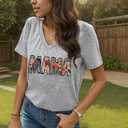 Floral Mama V Neck T-Shirt for Women Retro Mom Shirt Boho Spring Wild Flowers Graphic Short Sleeve Tops Mother's Day Tee (Gray, XXL)