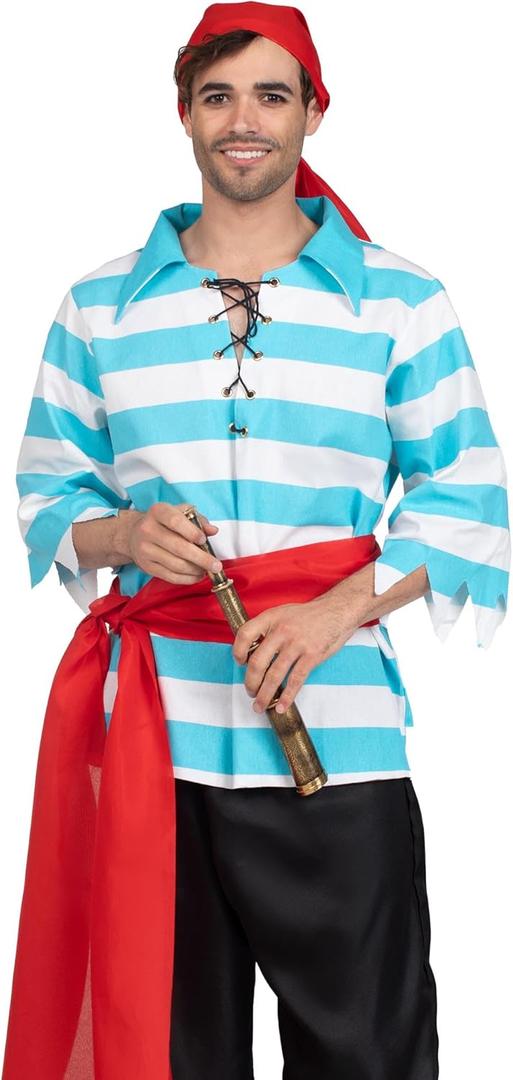 Leg Avenue Men's Pillaging Pirate Costume (X-Large, Blue/White)