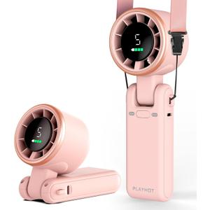 Portable Handheld Turbo Fan, 5-Speed Personal Fans, 5000mAh Rechargeable Fans Up to 12 Hours, Weight only 0.6lb Small Fan, Hand/Neck/Desk Fan 3 IN 1, Beach Vacation Essentials(Pink)