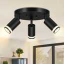 3-Lights Flush Mount Ceiling Light, Black Adjustable Multi-Directional Kitchen Light Fixtures Ceiling, Modern Track Lighting Fixtures, Flexibly Rotatable Spotlights for Bedroom, Hallway, Foyer