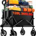 Collapsible Folding Wagon, Wagon Cart Heavy Duty Foldable with Two Drink Holders, Utility Grocery Wagon for Camping Shopping Sports