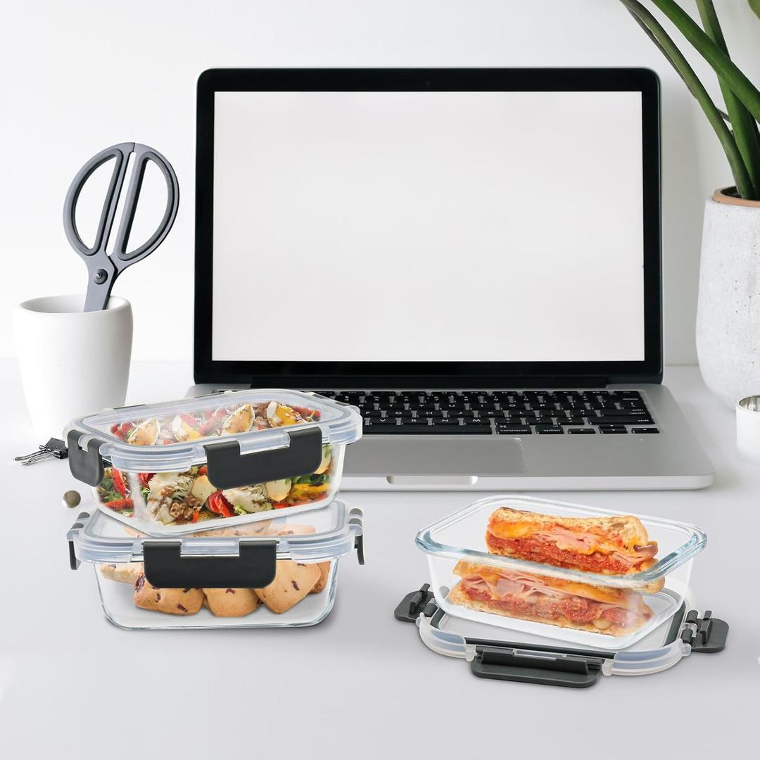 4-Piece Small Glass Food Storage Containers with Lids Airtight, 1.5 Cup Meal Prep Containers Set, Microwave&Dishwasher Safe, Leak-Proof, BPA-Free, Grey