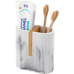 rejomiik Toothbrush Holders Electric Toothbrush Holder for Bathrooms, Bamboo Tooth Brushing and Toothpaste Storage Organizer for Sink, Countertop, Marble White (2 Slots)