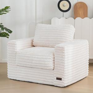 MAXYOYO Giant Bean Bag Chair for Adults, Upholstered Floor Sofa with Pillows and Armrests, Large Bean Bag Sofa Plush Chair Bean Bag Couch for Bedroom Living Room, White (Single)