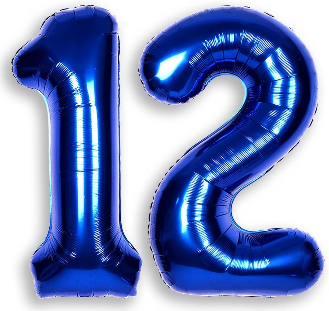 40Inch Navy Blue Number 12 Balloon Large Helium Royal Blue Number Balloons 0-9 Giant Digital 12th Foil Mylar Big Party Balloon for Boy Birthday Party Anniversary Graduation Decorations
