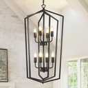 WJShome Black Chandelier, 8-Light Tiered Lantern Pendant Light, Modern Farmhouse Foyer Lighting Fixtures, Large Chandeliers for High Ceilings, for Foyer, Staircase, Entryway