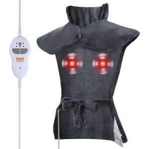 Heating pad for Neck - Wearable Electric Heating Pads for Back, Shoulder and Waist, Large Heat Pad with 4 Massage Modes & 2 Heat Levels for Women, Men, Mom, 24"x35", 2 Motor, Gray
