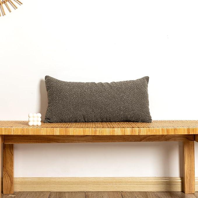 JoraLion 14x26 inch Boucle Lumbar Pillow Cover, Dark Brown Woven Texture Neutral Long Pillow Cover Breathable Cushion Case for Couch Sofa Bed Living Room Home Decor (Cover Only)