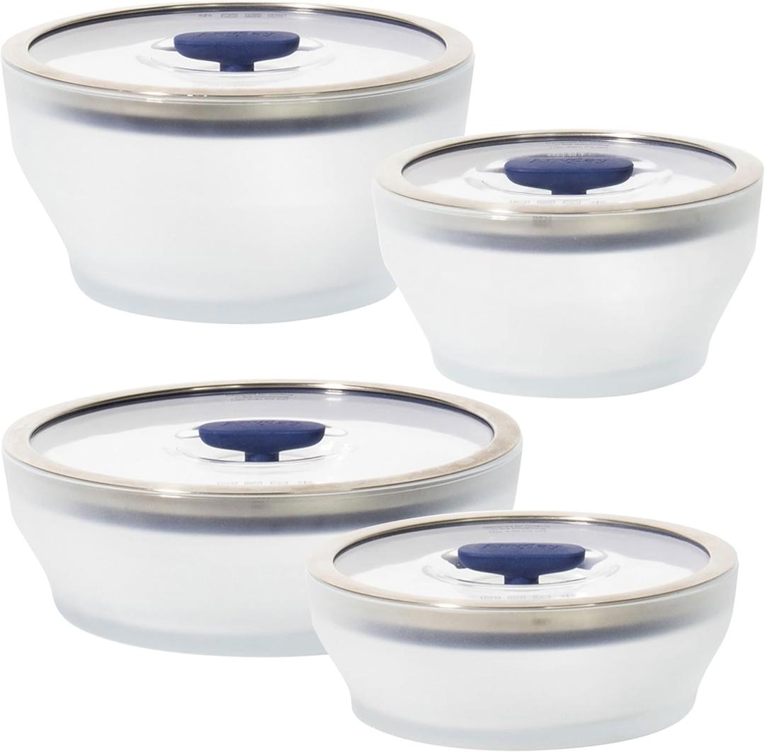 Anyday 8-Pc Microwave Cookware & Glass Food Storage Set with Glass Lids | Plastic-Free Containers | Stackable Airtight Steamer with Vented Lid for Microwave-Safe Reheating & Steaming Vegetables, Rice, 8-Piece