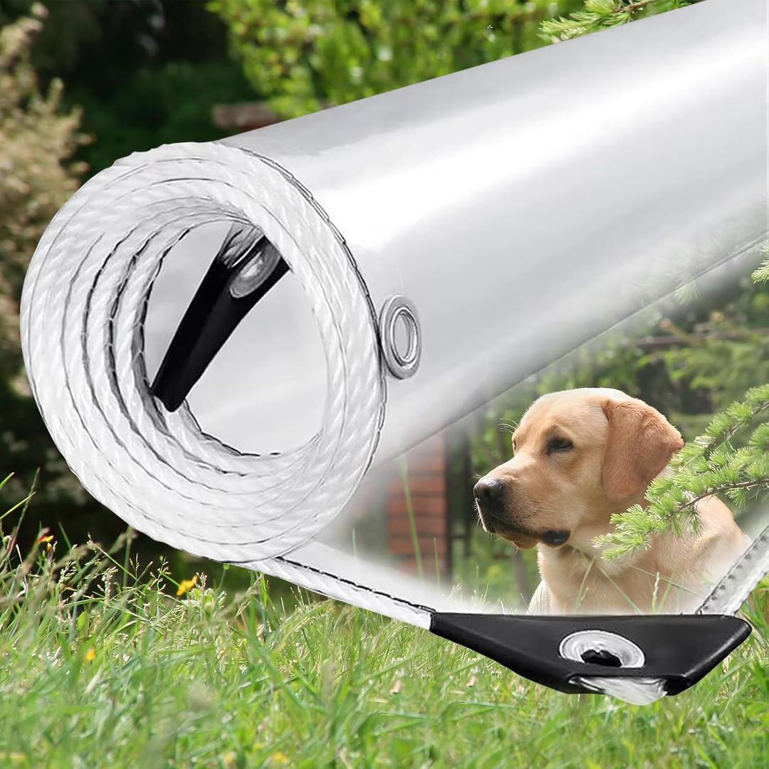 8x10ft Clear tarp, Clear Heavy Duty tarp 14Mil Thickened Transparent Tear Resistant Water Resistant PVC Vinyl Tarpaulin Enclosurewith Grommets and Reinforced Edges for Patio,Porch, Outdoor