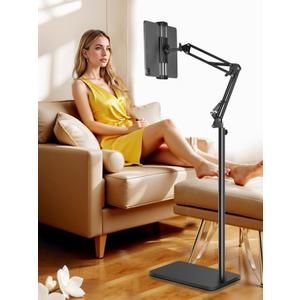 Lucky Trip Tablet Floor Stand with Double Heavy Duty Stable Base Never Tip Over, Adjustable Height Swivel Overhead Bed Tablet Phone Stand Holder for iPad, Kindle, Galaxy Tab, Cell Phones(4.7''-13'')