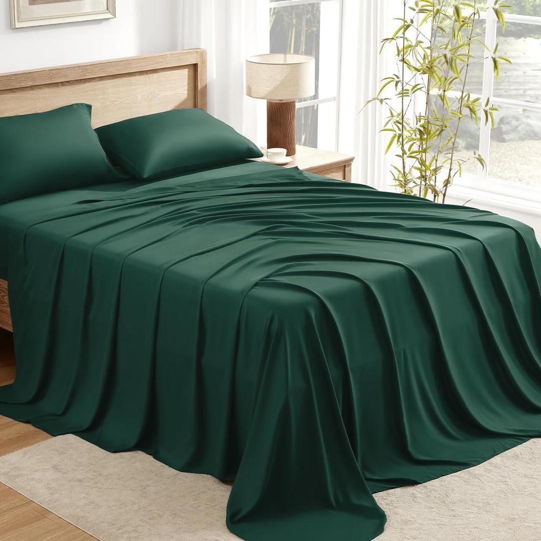 Andency King Size Sheets Set, 100% Viscose Derived from Bamboo, Cooling Summer King Sheets, Deep Pocket Up to 16", Silky Soft Bed Sheets, Hotel Bedding Sheets & Pillowcases, Dark Emerald Green