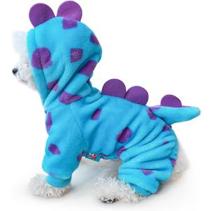 Idepet Halloween Dog Costume Dinosaur Clothes for Small Dogs,Fleece Winter Puppy Hoodies with Leash Ring Pet Cold Weather Coat Funny Outfits Party Apparel for Halloween Christmas (Blue, Medium)