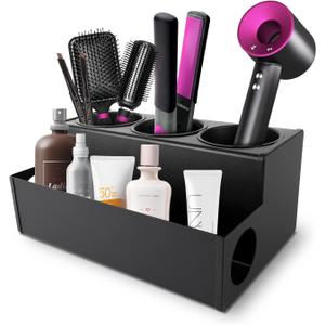 Hair Dryer Holder for Bathroom, Wall-Mounted Stainless Steel Hair Tools Organizer & Makeup Storage Space Saving Countertop Tray, Bathtub Organizer for Curling Irons, Bathtub Organizer (black)