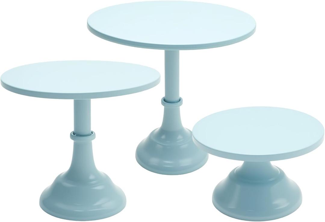 VIKKSAER 3 PCS Blue Cake Stand Set, 8/10/12 Inch Metal Dessert Display Stand, Suitable for Weddings, Birthdays, and Parties