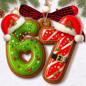 2 x 67 Christmas Ornament - 67 Ornaments for Christmas Tree 2025 - Funny 6 7 for Teens, Kids - Viral Xmas Acrylic Decoration, Teen Girls Trendy Stuff - Meme Funny White Elephant Gifts