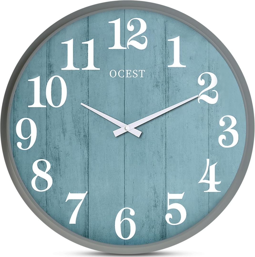 OCEST 18 Inch Large Indoor Outdoor Wall Clock, Silent Non-Ticking Modern Wall Clocks with Woodgrain Design Decorative for Living Room, Farmhouse, Kitchen, Bathroom,PorchGarden