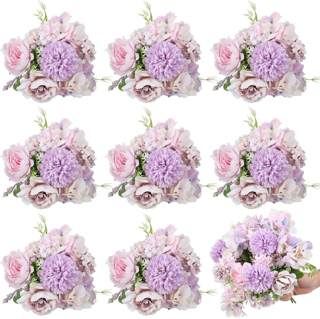 Lyrow Artificial Peony Flowers Fake Peony Silk Hydrangea Bouquet Elegant Flowers for Wedding Decoration Faux Realistic Floral for Home Party Centerpieces Arrangement(Light Purple,8 Pcs)