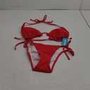 JOYBIK Women's Two Piece Sexy Bikini Swimsuit Triangle Halter Top with Tie Side Bottom String Bikini Sets RED M