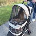 ROODO 4 Wheel Dog Cat Pet Stroller Best Lightweight Foldable Compact Portable Jogger All Terrain Travel Pet Gear Puppy Doggie Bunny Kitty Stroller for up to 30lbs Medium Small Dogs Cats(Light Khaki)