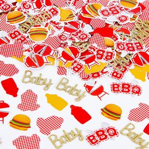 BBQ Baby Shower Decorations 200 PCS Baby Q Confetti for Table Red and Yellow Summer BBQ Table Decorations Confetti with Baby BBQ Hamburger Baby Barbecue Party Decoration Supplies Baby Shower Gender Reveal Outdoor Indoor