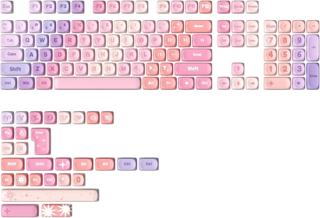 YUNZII 140 Keys MOA Keycaps, Dye-Sublimation PBT Custom Keycap Set for MOA Profile, Cute Purple Gradient Keycap for MX Switches Mechanical Gaming Keyboard(Purple)