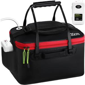 2 Pcs Fishing Bucket and Live Bait Aerator, Foldable Multi Functional Live Bucket Portable Quiet Aerator Outdoor Camping Fishing EVA Bag