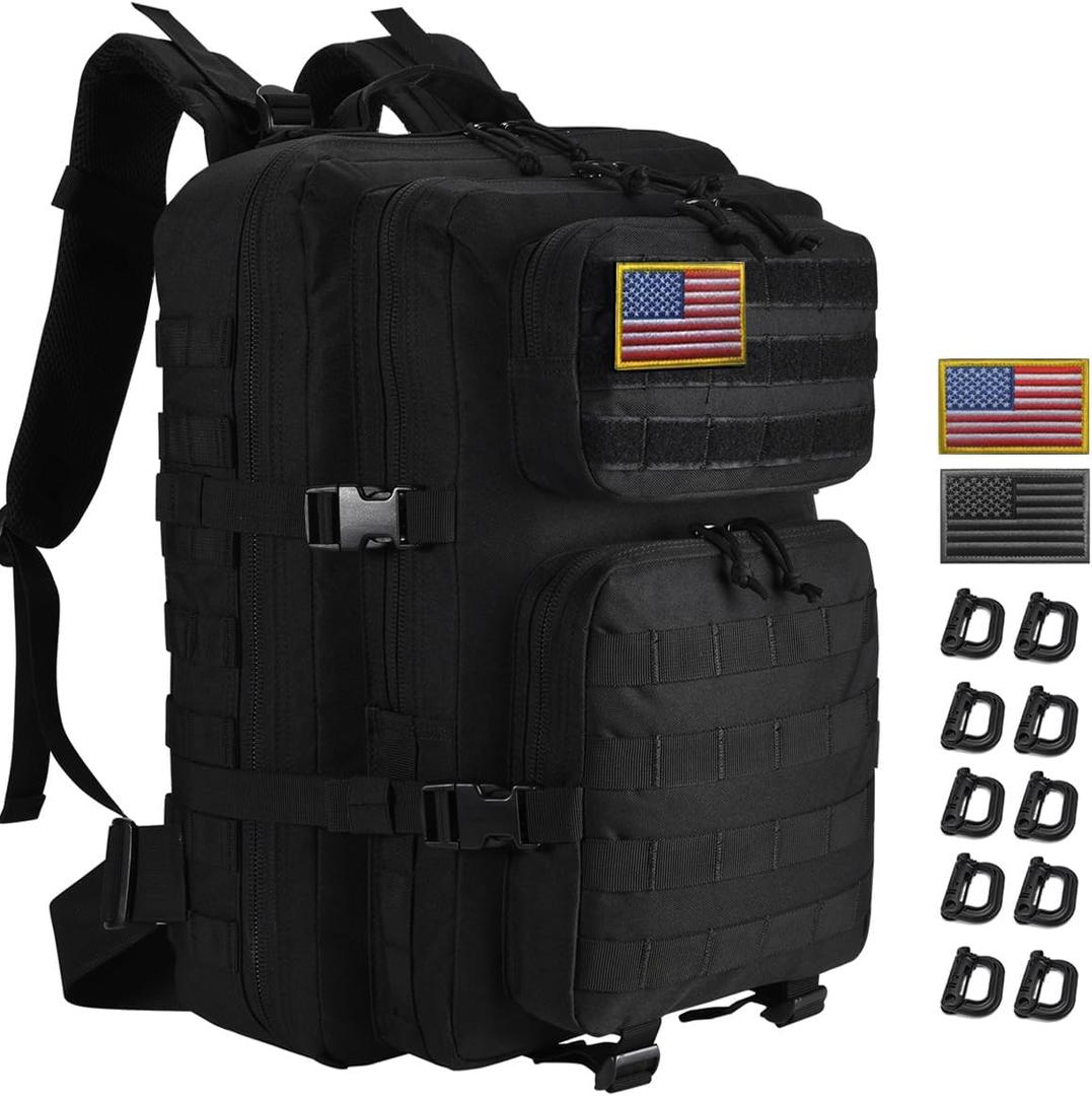 45L Tactical Backpack for Men Women, Military Assault Pack with MOLLE, Large 3 Day Bug Out Bag for Hiking Camping (Black-01)