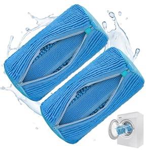 2Pcs Shoe Washing Machine Bag, Deep Clean Reusable Shoe Cleaning Bags, Laundry Shoe Bag for Washer and Dryer Includes 2 Storage Dust Bags for Shoes, Gym, Tennis, Sports 2 Sneaker Washing Machine Bag Blue