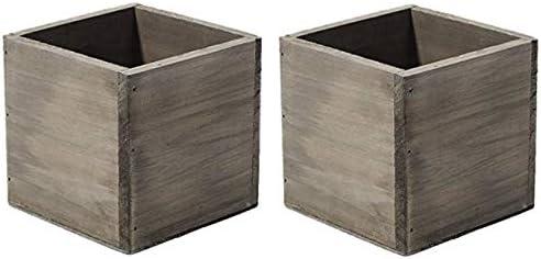 4" Square Rustic Wood Planters with Plastic Liner - Set of 2