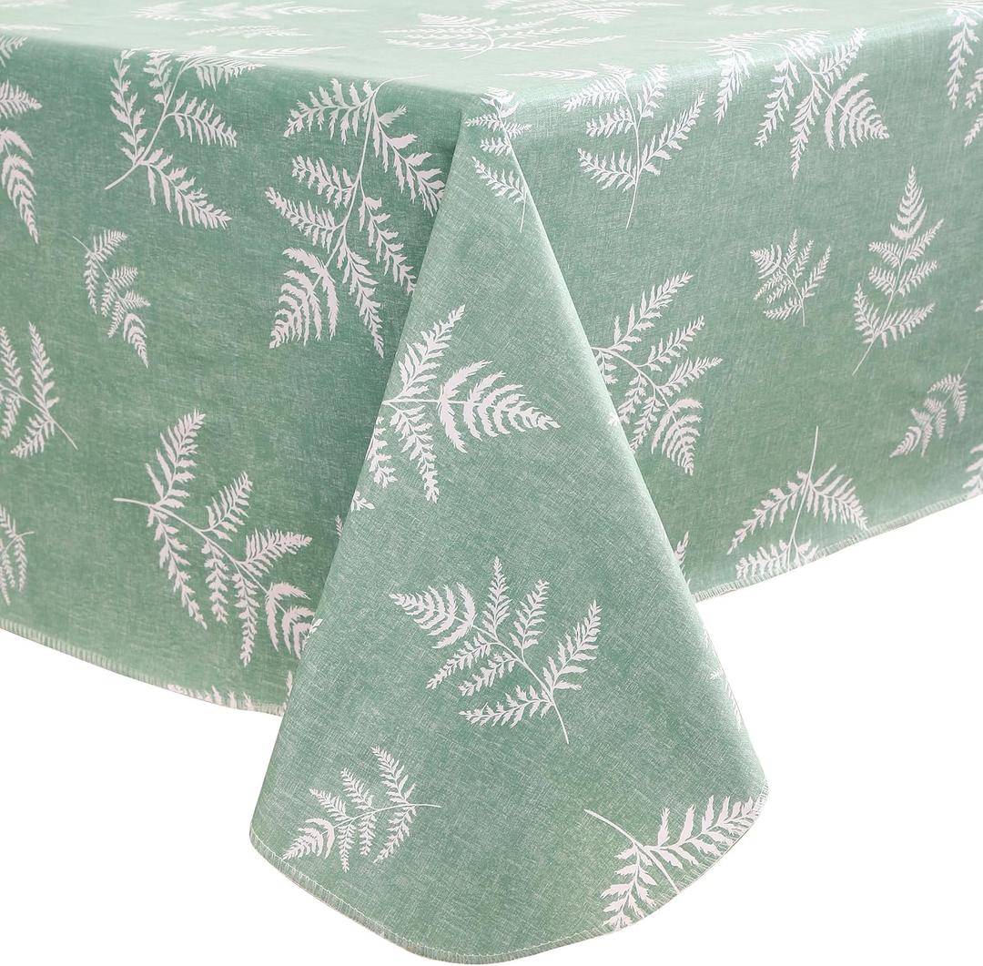 Heavy Duty Vinyl Tablecloth with Flannel Backing Waterproof Oil-Proof Plastic Table Cloth Stain-Resistant Wipeable Rectangle or Square Table Cover for Indoor and Outdoor (Mint Leaf, 60X102 Inch)