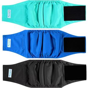 Paw Legend Washable Dog Belly Band Wrap Diapers for Male Dog | High Absorbing Puppy & Doggy Diapers Male (3 Pack, Blue, Aqua, Black, Medium)