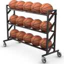 Murray Sporting Goods Premium Basketball Rack | Basketball Storage 3-Tier 15-Ball Heavy Duty Ball Cart with Wheels | Drop Pin for Shooters Preference