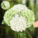 4 Pcs Hydrangea Artificial Flowers, 2 Green & 2 White Real Touch Flowers, 21" Faux Hydrangea Flowers, Fake Hydrangea Flowers for Outdoor Wedding Office Home Decor Table Centerpieces