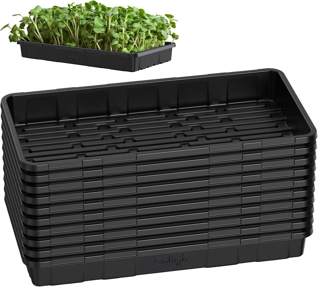 SOLIGT Extra Thick Heavy Duty 10 Pack 1020 Seed Starting Trays - Microgreens Growing Trays Seedling Plant Germination Starter Tray Transplant Fodder Flats, No Holes, No Leakage, Reusable
