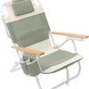 SUNNYLiFE Deluxe Beach Chair, Outdoor Seating, Portable Backpack Design, 5 Adjustable Recline Positions, Insulated Cooler Pocket, Polyester Fabric, Seagrass Sage, 25.59 x 25.2 x 27.56 inches, Standard