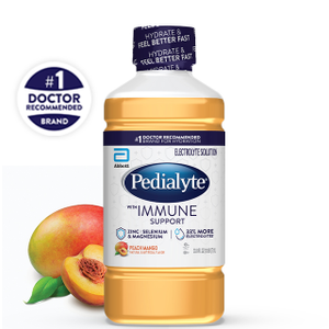 Pedialyte with Immune Support Electrolyte Solution, Hydration Drink with Zinc, Selenium, and Magnesium, Peach Mango, 1 Liter