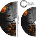 Happy Halloween Black Castle Christmas Tree Skirt Decorations Spooky Pumpkin Witch Bat Ghost Xmas Tree Mat 36 inch for Holiday Party Supplies Rustic Ornaments Mini Tree Skirt