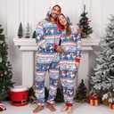 Christmas Onesie Pajamas Family Vacation Novelty One-piece Hooded Matching PJs Allover Pattern Sleepwear Nightwear (X-Large, Blue Bear Penguin)