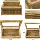 Rattan Display Box for Home Decor with Lid - Rectangular Coastal Bohemian Style Stackable Decorative Storage Box Set - Handmade from Natural Rattan, Cedar & Real Glass