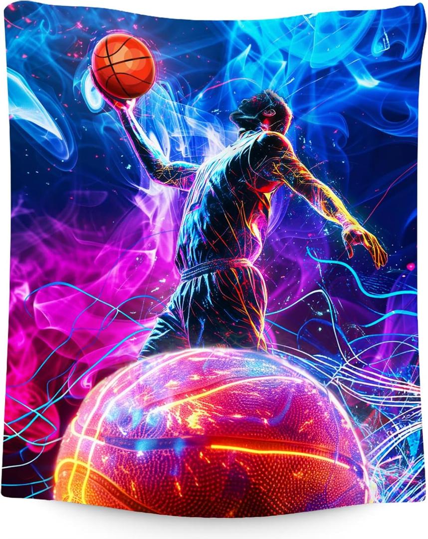 Basketball Blanket Gifts, Kids Blankets for Boys, Soft Fleece Sports Theme Throw for Team Player, 50"x60" (Style-1)