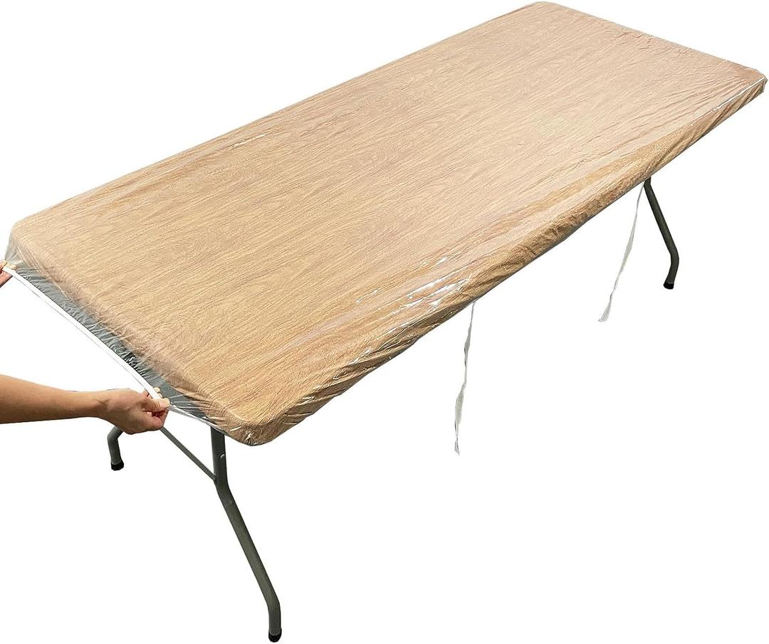 Clear Vinyl Rectangle Fitted Tablecloth Elastic Edged Table Cloth Waterproof Oil-Proof Plastic Cover (6Ft - 30*72 Inch Rectangle)