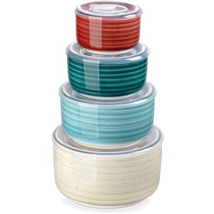 vancasso Ceramic Serving Bowls With Lids Set of 4, Airtight Nesting Bowls for Food Storage, Meal Prep, Leftovers, Microwave and Dishwasher Safe, 60/36/20/10 oz (Multicolor)
