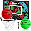 AND1 Over The Door Mini Hoop: - 18”x12” Pre-Assembled Portable Basketball Hoop with Flex Rim, Includes Two Deflated 5” Mini Basketball – Green/ Red (5A1GT0110E0E2)