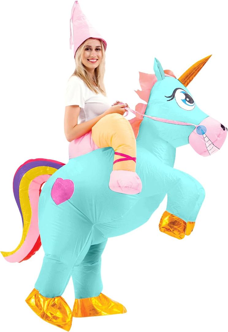 Spooktacular Creations Halloween Inflatable Costume Adult, Riding a Unicorn Blow-up Suit for Cosplay Themed Parties (X-Large(71In), Blue)
